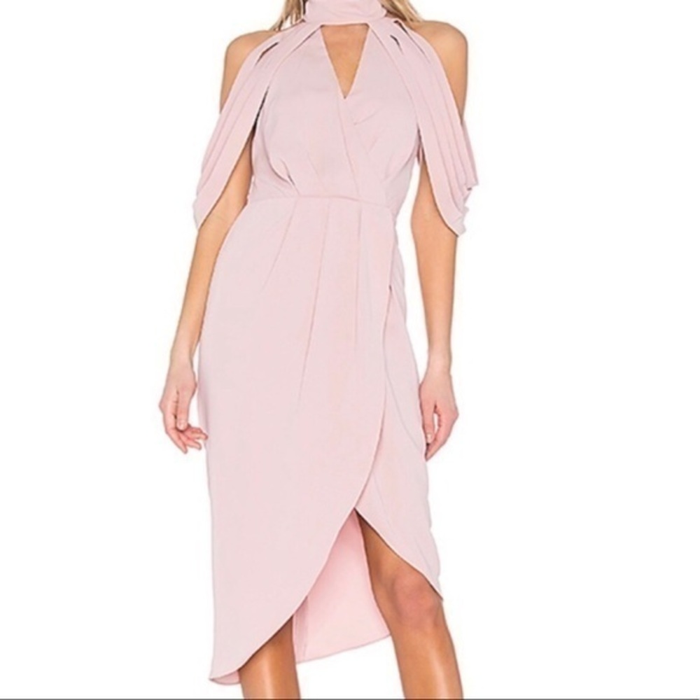 Elliatt Dress Blush Pink Drape Front Midi Trendy Sexy
